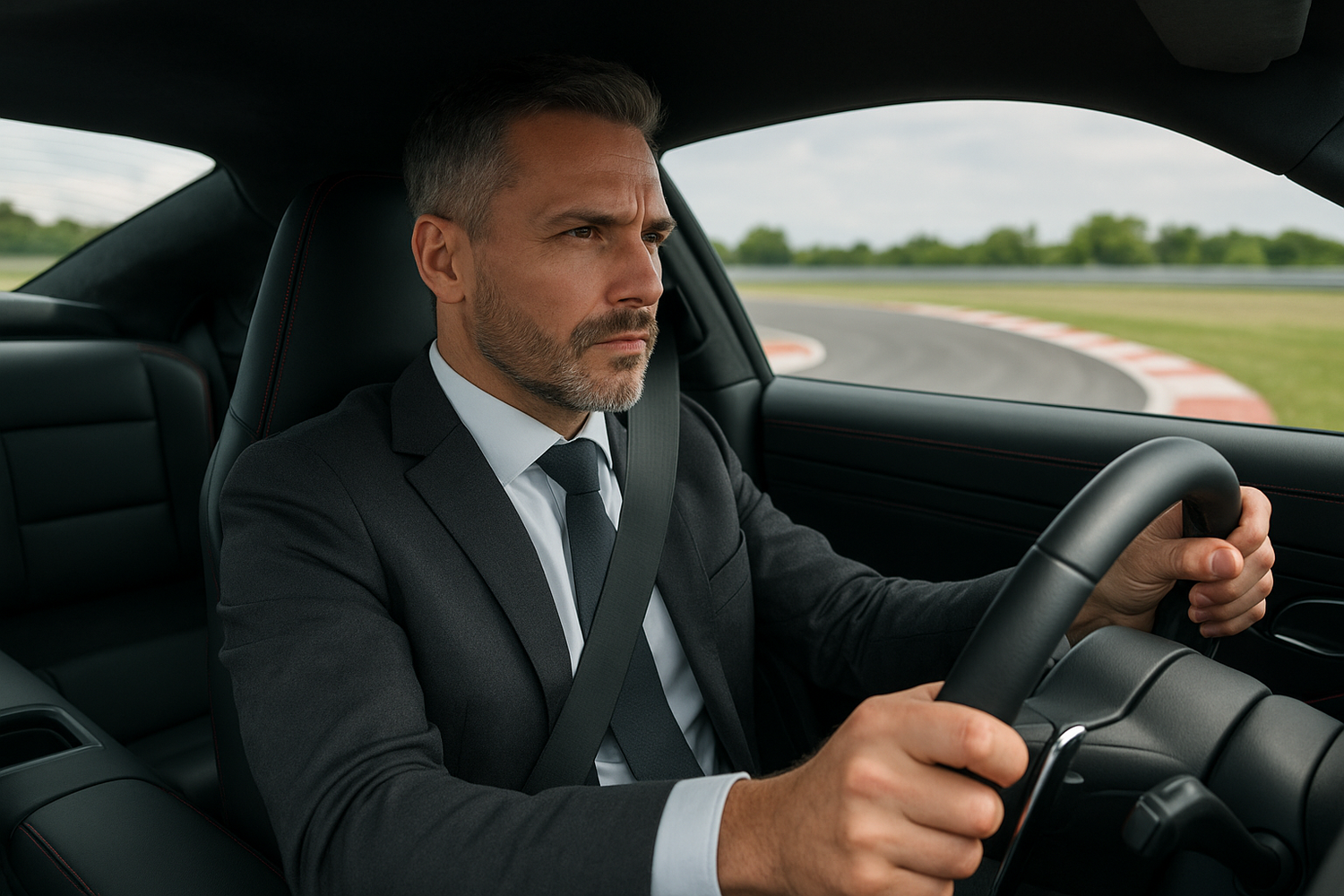 Professional Business Man driving a racecar