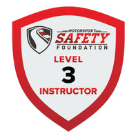 Motor sports safety foundation level 3 instructor badge on a white background